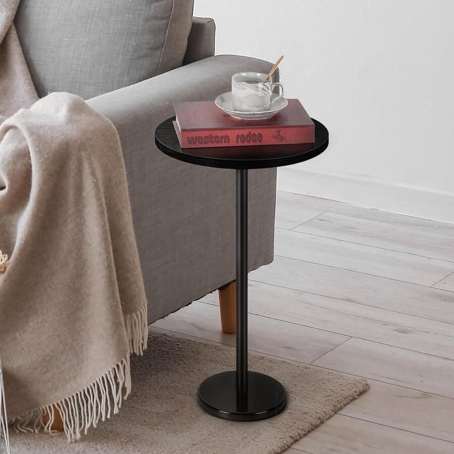 Kleine zwarte bijzettafel ronde salontafel met marmeren sokkel bijzettafel voor woonkamer slaapkamer 32 cm bijzettafel voor kleine ruimte zwart