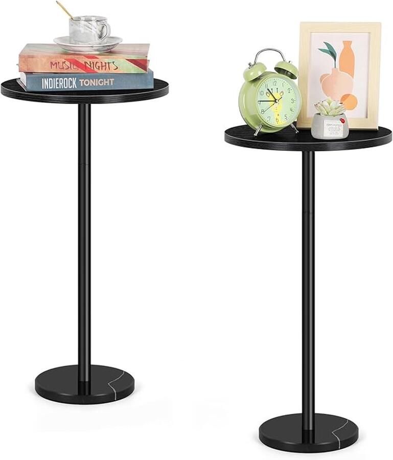 Kleine zwarte bijzettafel ronde salontafel met marmeren sokkel sofa-bijzettafel voor woonkamer slaapkamer 32 cm bijzettafel voor kleine ruimte zwart set van 2