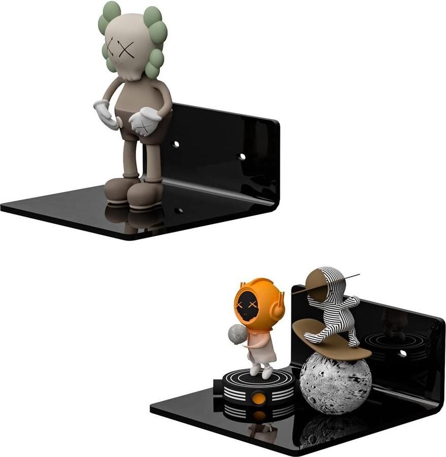 Kleine Zwarte Wandrekken Set van 2 Wandgemonteerd 15 cm Zwart