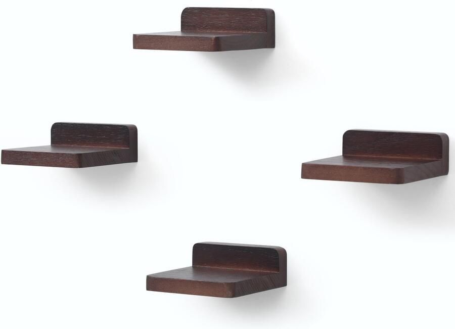 Kleine Zwevende Houten Wandplanken Set van 4 voor Stijlvolle Interieurdecoratie en Opslag
