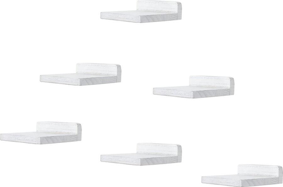 Kleine zwevende planken decoratie voor muur houten mini-display hangplank wandgemonteerde vierkante plank voor kleine voorwerpen set van 6 verweerd wit