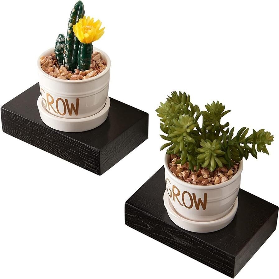 Kleine Zwevende Planken Hout Decoratieve Wandrekken 2 stuks Zwart Eiken