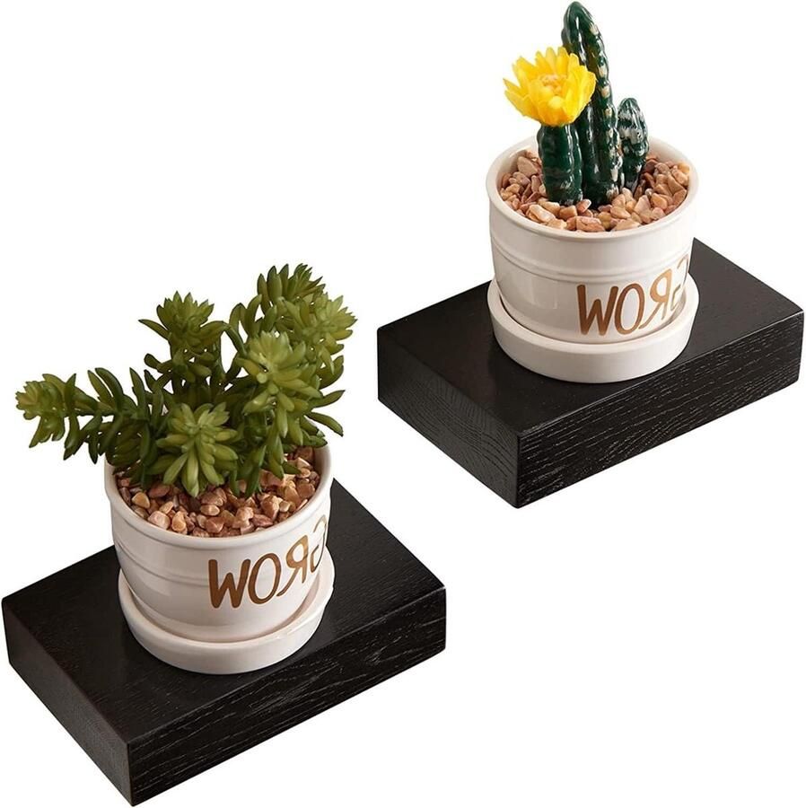 Kleine Zwevende Planken Hout Wandrek Eiken 2 stuks Zwart Houten