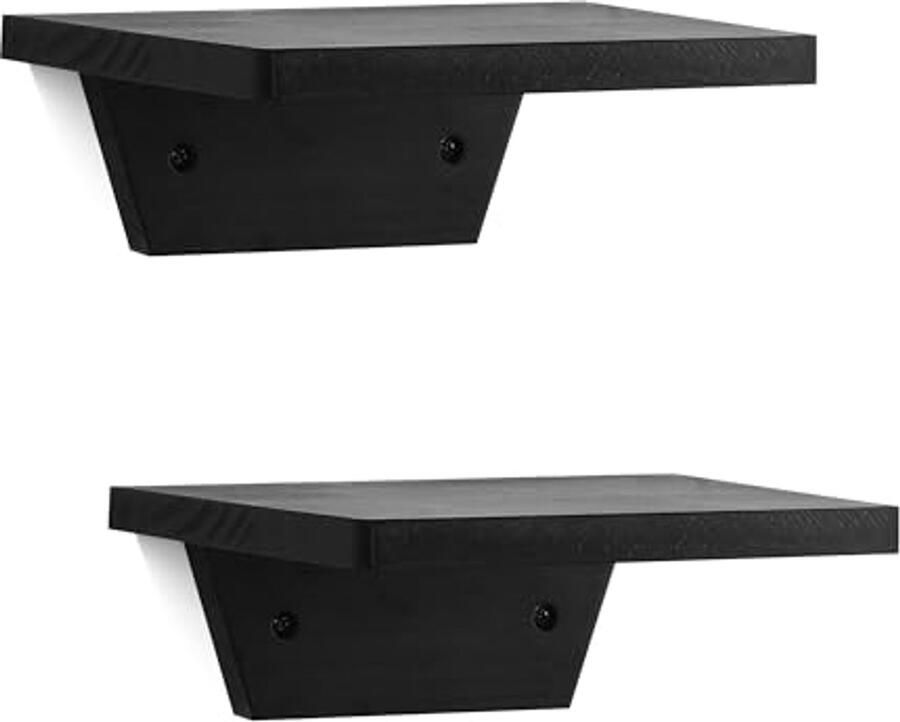 Kleine zwevende planken set van 2 mini wandplanken met houten randen voor woonkamer slaapkamer keuken en kantoor (trapeziumvormig 17 8 x 13 9 cm)