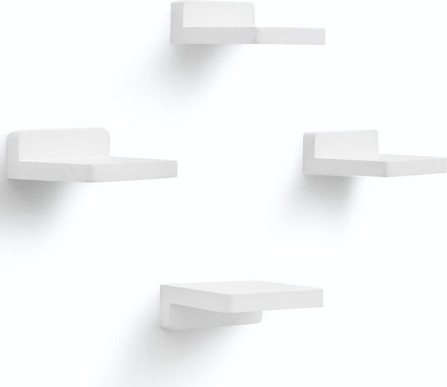 Kleine Zwevende Planken voor Muur Houten Plankdecoratie Set van 4 Rustiek Wit 10 2x10 2x4 cm