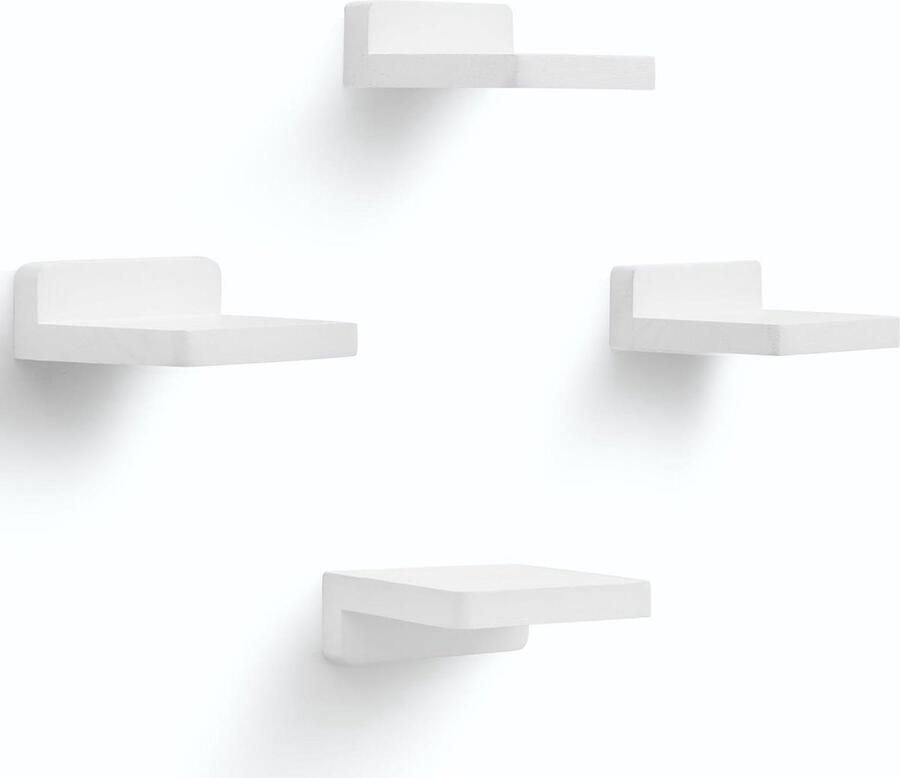 Kleine Zwevende Planken voor Muur Set van 4 Rustiek Wit Hout 10 2x10 2x4 cm