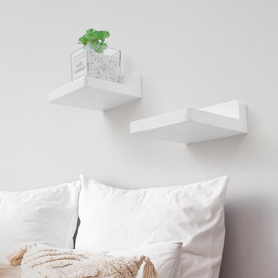 Kleine Zwevende Planken voor Muur Set van 8 Rustiek Wit Houten Decoratie