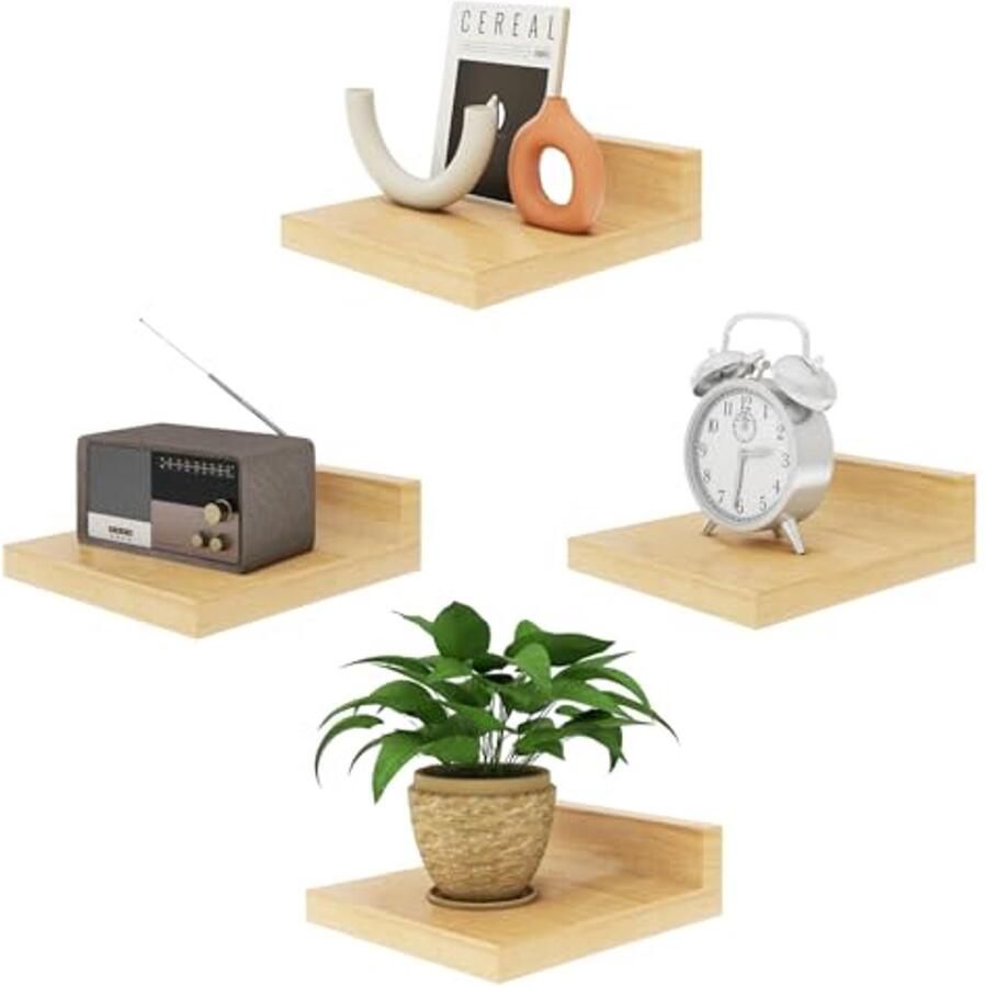 Kleine zwevende wandplank set van 4 Houten displayrekken voor slaapkamer badkamer en keuken