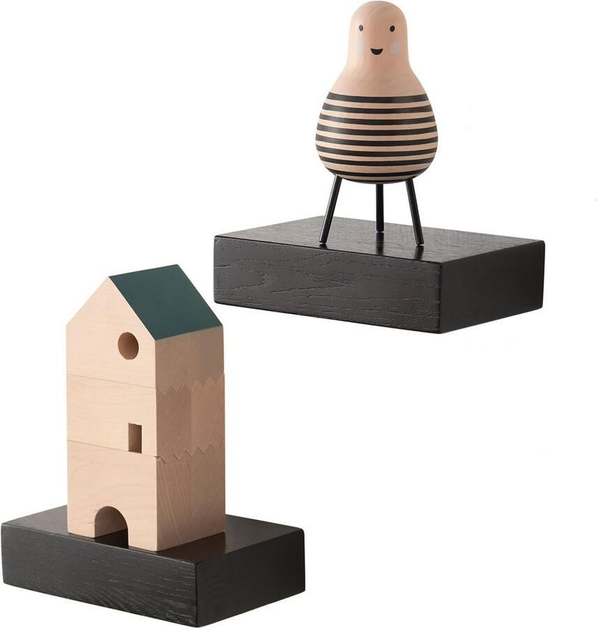 Kleine Zwevende Wandplanken Set van 2 Eikenhout voor Decoratie en Planten