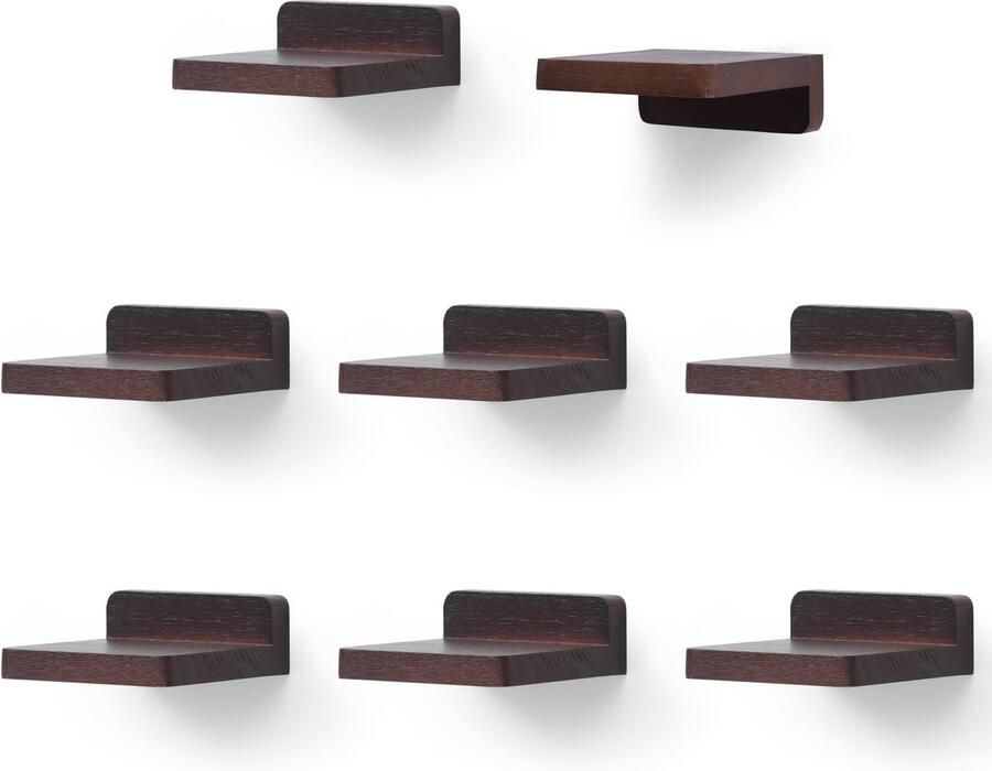 Kleine Zwevende Wandplanken Set van 8 Decoratieve Houten Mini Planken voor Slaapkamer en Woonkamer