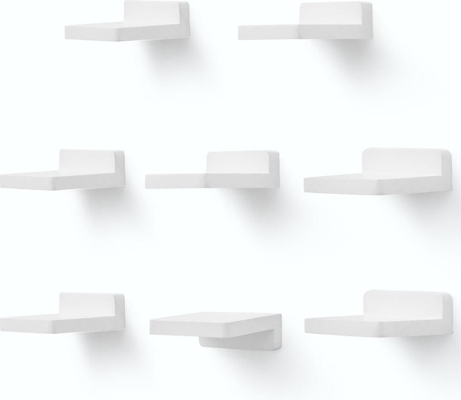 Kleine Zwevende Wandplanken Set van 8 voor Decoratie in Slaapkamer en Woonkamer Wit
