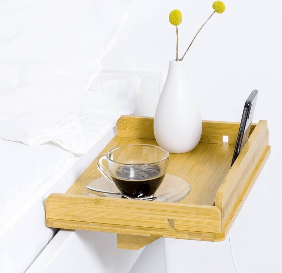 Klembaar tafeltje voor aan het bed Bamboe plank voor bedframe Bedtafeltje voor boeken telefoon oplader Nachtkastje Bedplank