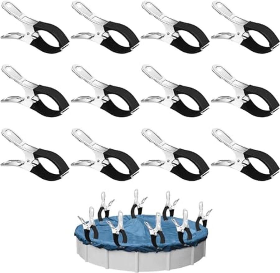 Klemmen voor zwembadafdekking 12 stuks metalen bevestigingsklemmen met beschermfolie voor zwembaden zeilclips en broeikassen