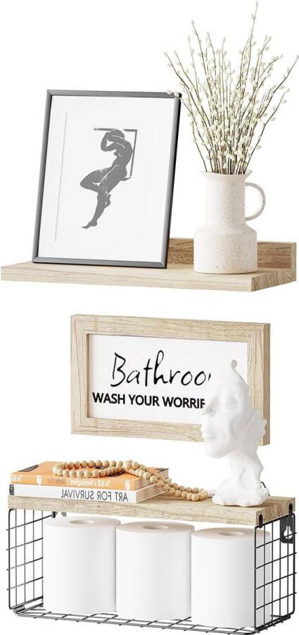 Wandrek wandplanken 40 cm set van 4 zwevende planken moderne decoratieve planken met houten frame