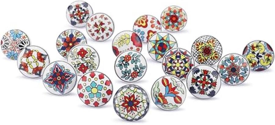 Kleurige Keramische Knoppen voor Kastdeuren en Lades Set van 20 Glanzende Decoratieve Knoppen