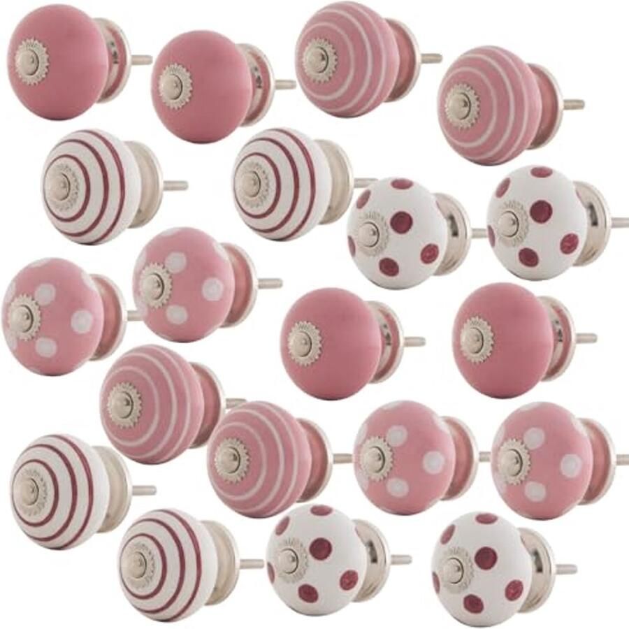 Kleurige keramische meubelknoppen set van 20 Roze en wit Perfect voor kastdeuren en ladekasten