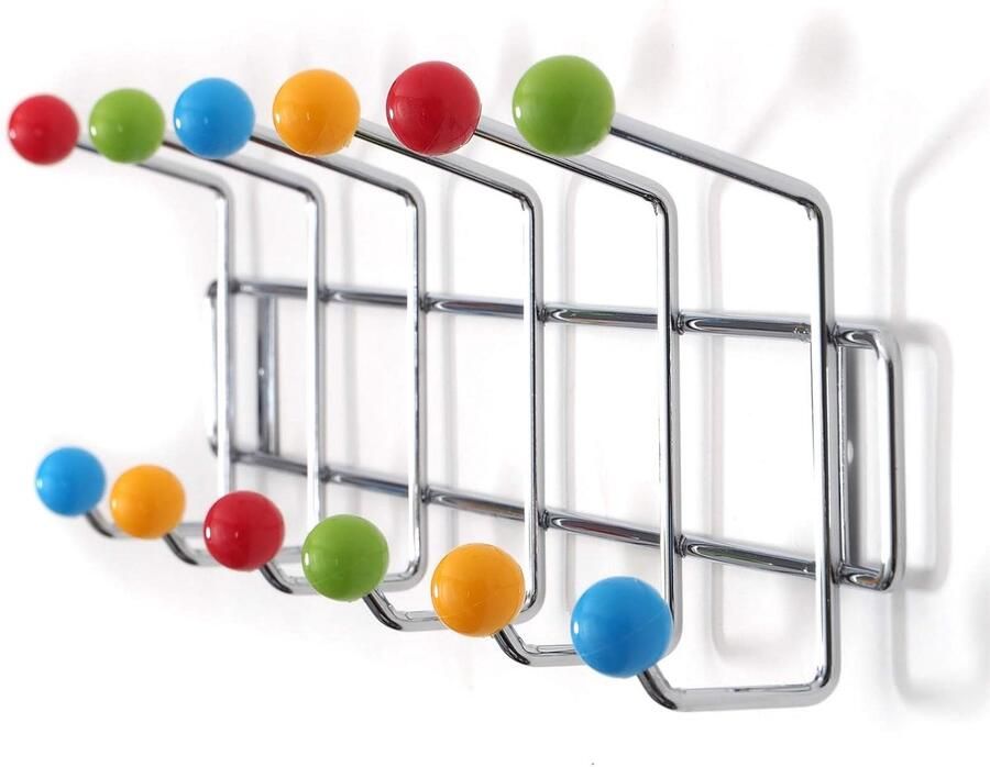 Kleurige Wandkapstok met 12 Haken en Gekleurde Bollen 50x15 5x6 5 cm
