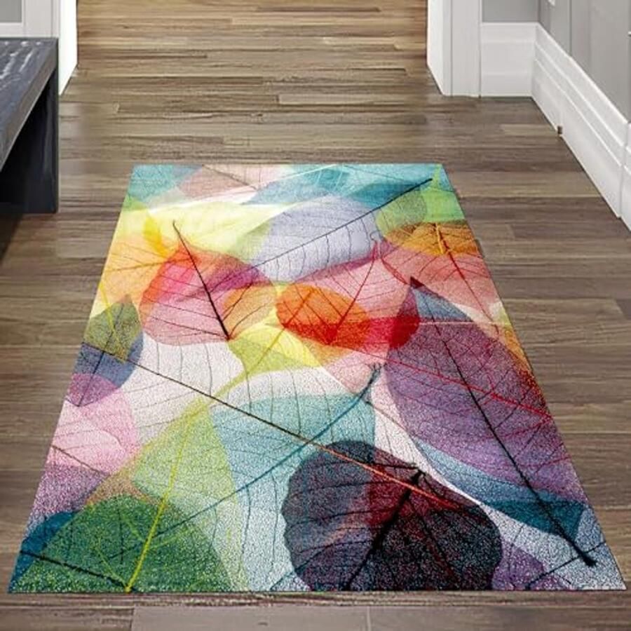 Kleurrijk Vloerkleed met Bladpatroon Onderhoudsvriendelijk en Duurzaam 80 x 150 cm