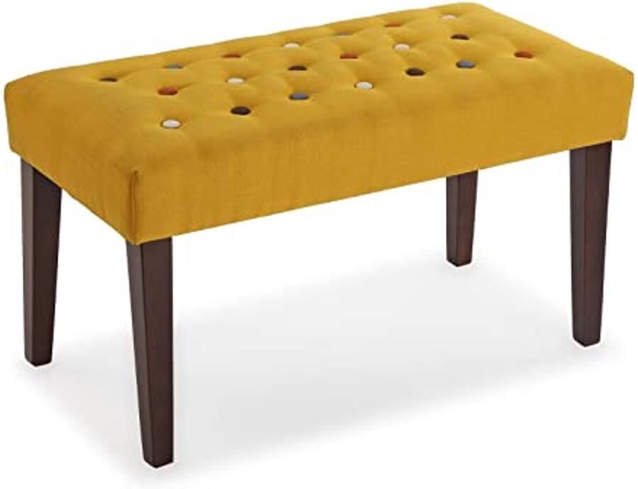 Kleurrijk Voetenbankje voor Slaapkamer en Entree 43 x 40 x 80 cm Katoen en Hout Geel