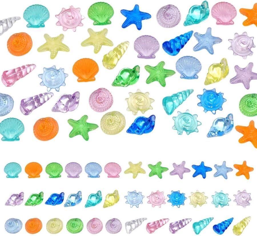 Kleurrijke acryl schelpen en zeesterren Set van 240 stuks voor zwembad schatzoeken eettafel decoratie taartdecoratie en strand thema feestdecoratie