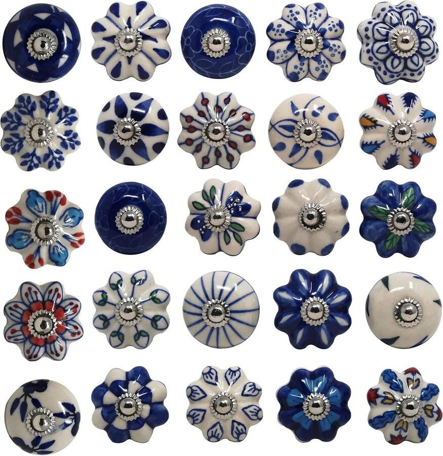 Kleurrijke Blauwe Keramische Knoppen voor Keukenkasten Set van 10