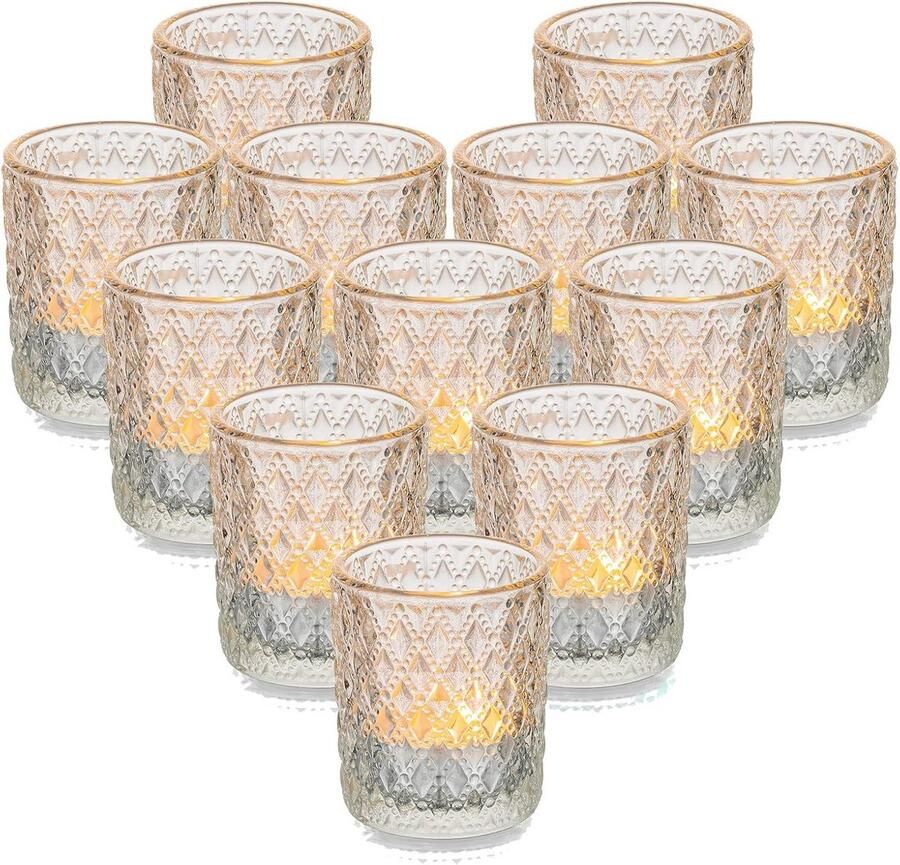 Kleurrijke Glazen Theelichthouders 12 Stuks Votive Kaarsenhouders voor Tafel Decoratie