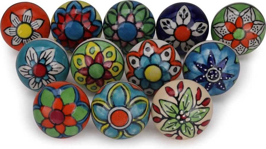 Luvetrex Kleurrijke Handgemaakte Keramische Knoppen Set 12 Stuks voor Kasten en Dressoirs