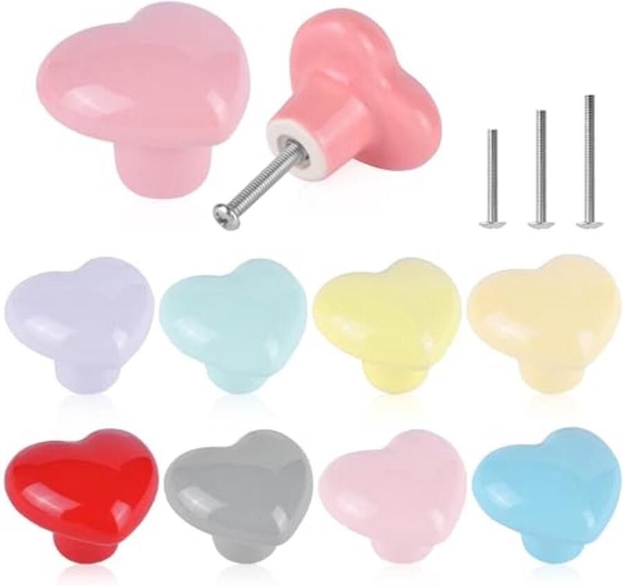 Kleurrijke kastknoppen hartvorm voor kinderkamers en dressoirs