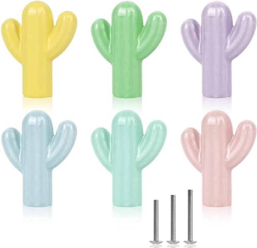 Kleurrijke keramische kastknoppen in cactusvorm voor kinderkamers