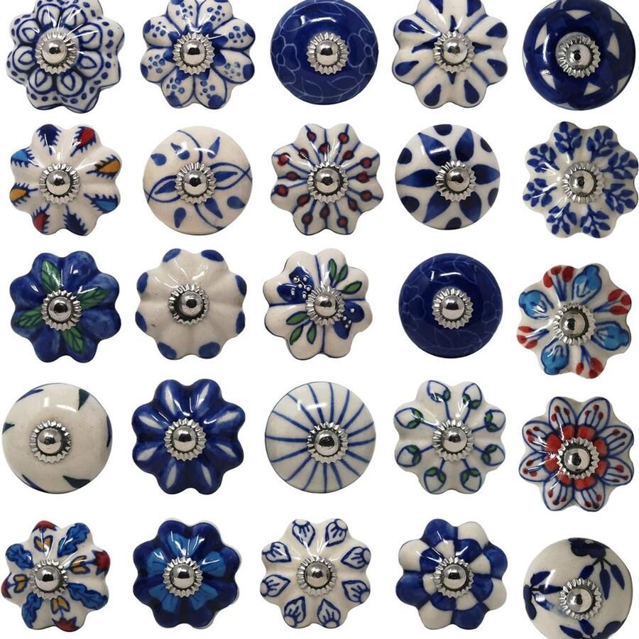 Kleurrijke Keramische Knoppen Blauw voor Keukenkasten Handgemaakt Set van 10