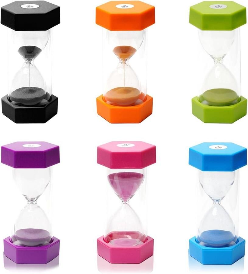 Kleurrijke kinder zandloper glazen timer decoratieve keukenwekker set van 6 1 3 5 10 20 en 30 minuten