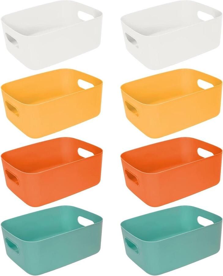 Kleurrijke opbergdozen set van 8 Kunststof opbergmanden met handgrepen Organizer voor keukenkast Badkamer keuken eetkamer opbergdozen