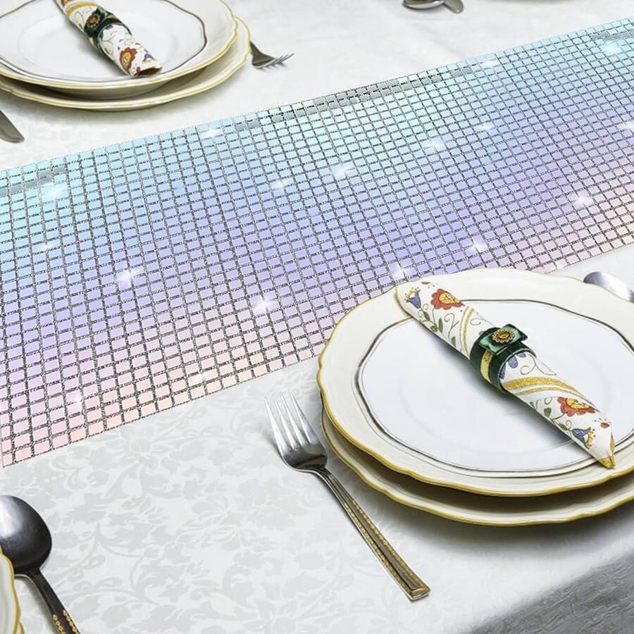 Kleurrijke tafelloper met glitters feestelijk en stijlvol polyester