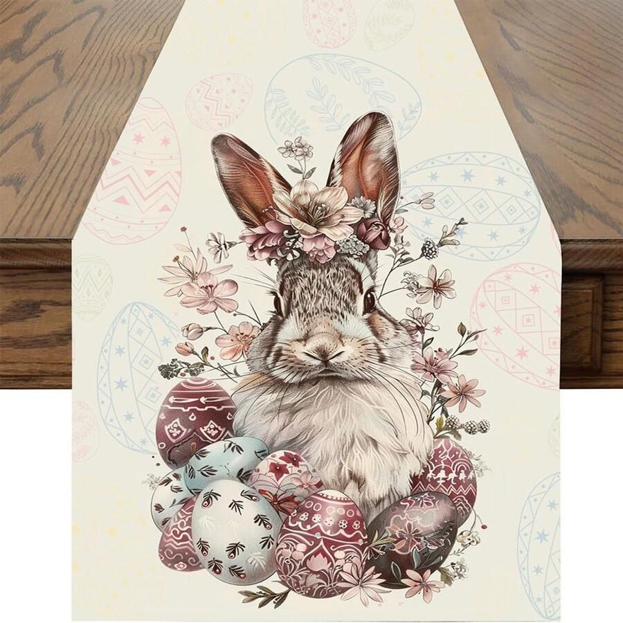 Kleurrijke tafelloper met paasmotief feestelijke decoratie 1 stuk linnen 33 x 180 cm