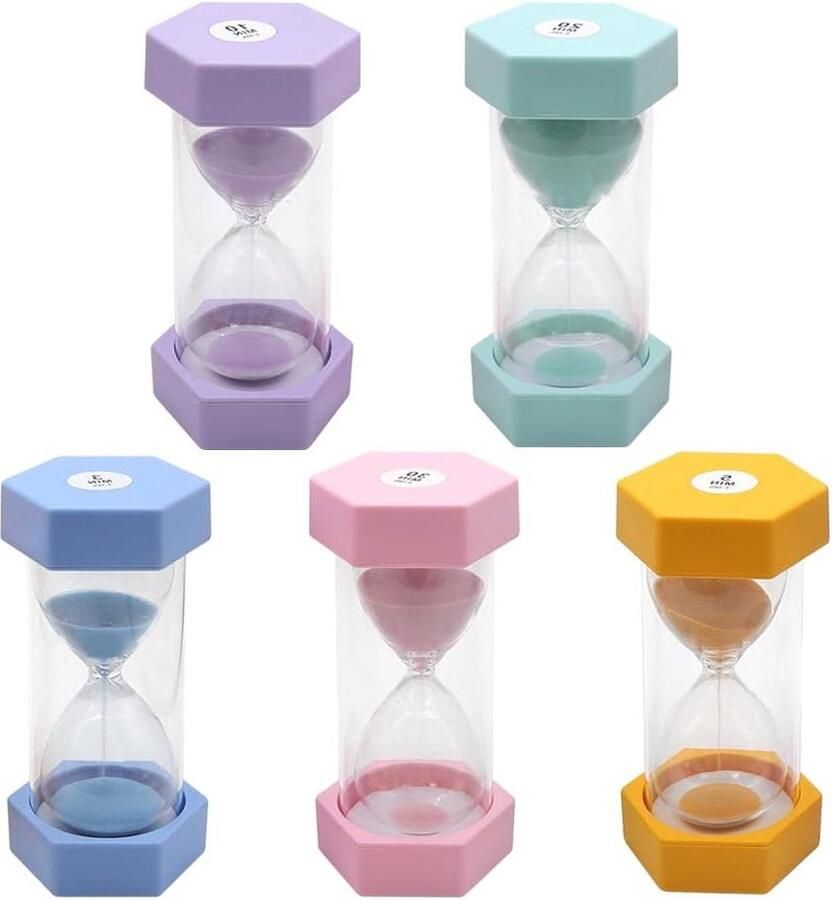 Kleurrijke zandloperset voor kinderen 5 stuks 3 5 10 20 30 minuten leren spelen timing decoratieve timer