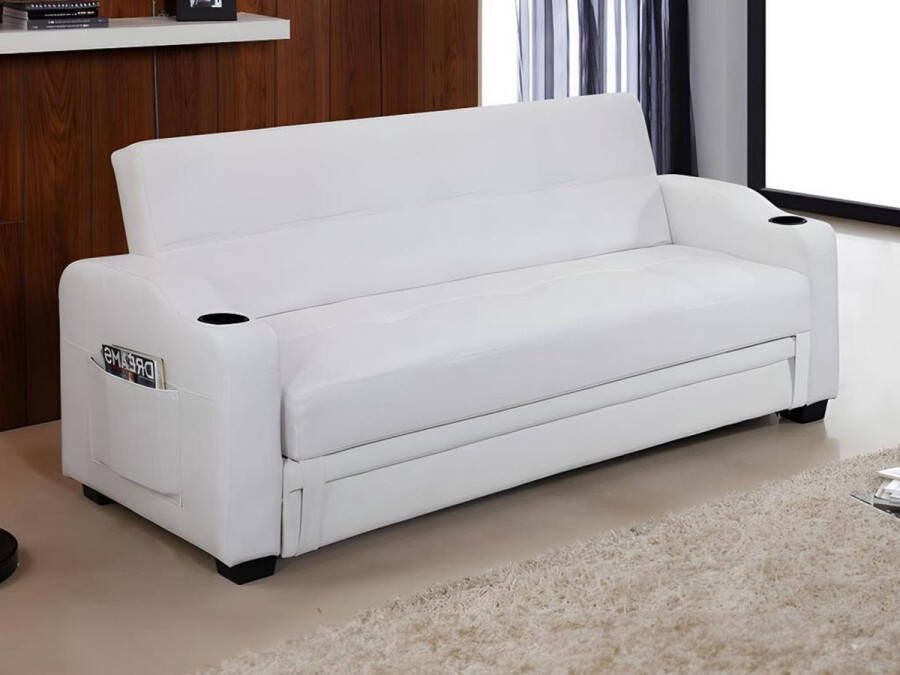 Klik-klak bedbank van kunstleer MIRELLA wit L 197 cm x H 83 cm x D 89 cm