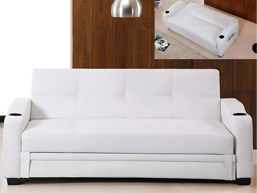 Klik-klak bedbank van kunstleer MIRELLA wit L 197 cm x H 83 cm x D 89 cm