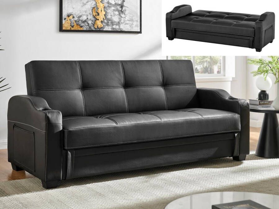 Vente-unique Klik-klak bedbank van kunstleer MIRELLA zwart L 197 cm x H 83 cm x D 89 cm