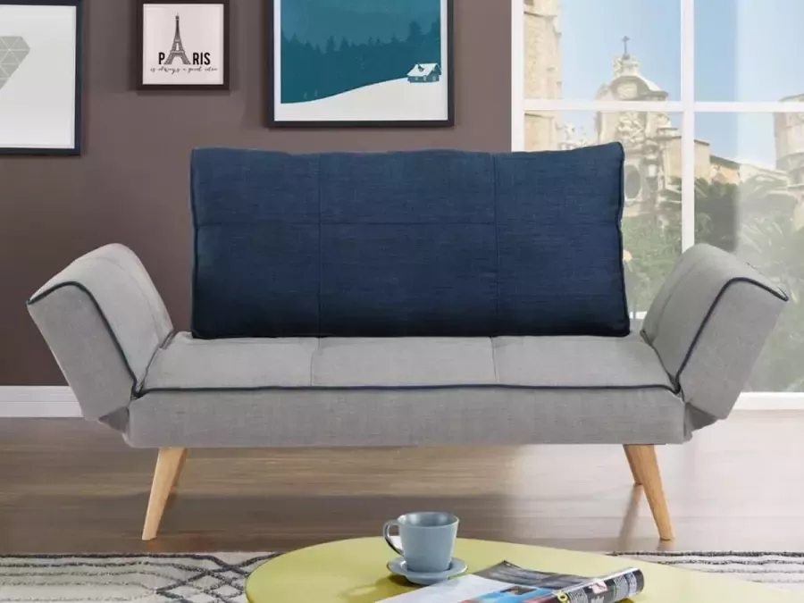 Vente-unique Klik-klak bedbank van stof EBATY II Grijs en blauw L 149 cm x H 89 cm x D 71 cm - Foto 3