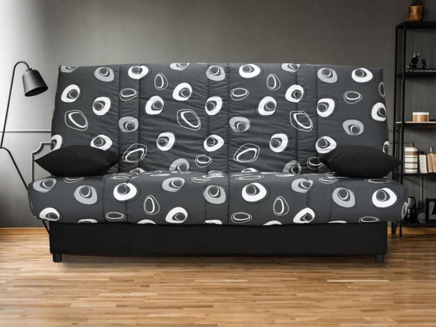 Klik-klak bedbank van stof FARWEST met opbergkoffer met print SEVENTIES L 193 cm x H 101 cm x D 91 cm