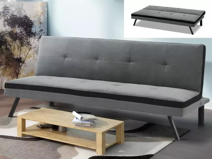 Klik-klak bedbank van stof SKALA Grijs met zwarte banden L 178 cm x H 76 cm x D 86 cm - Foto 3