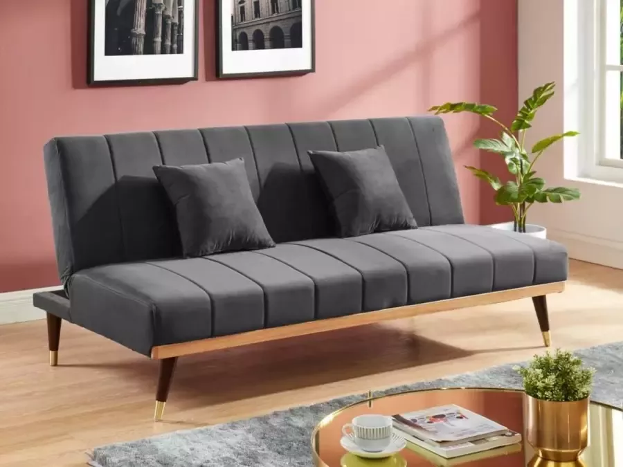 Klik-klak driezitsbedbank in fluweel KERBI Antraciet L 180 cm x H 81 cm x D 90 cm - Foto 2