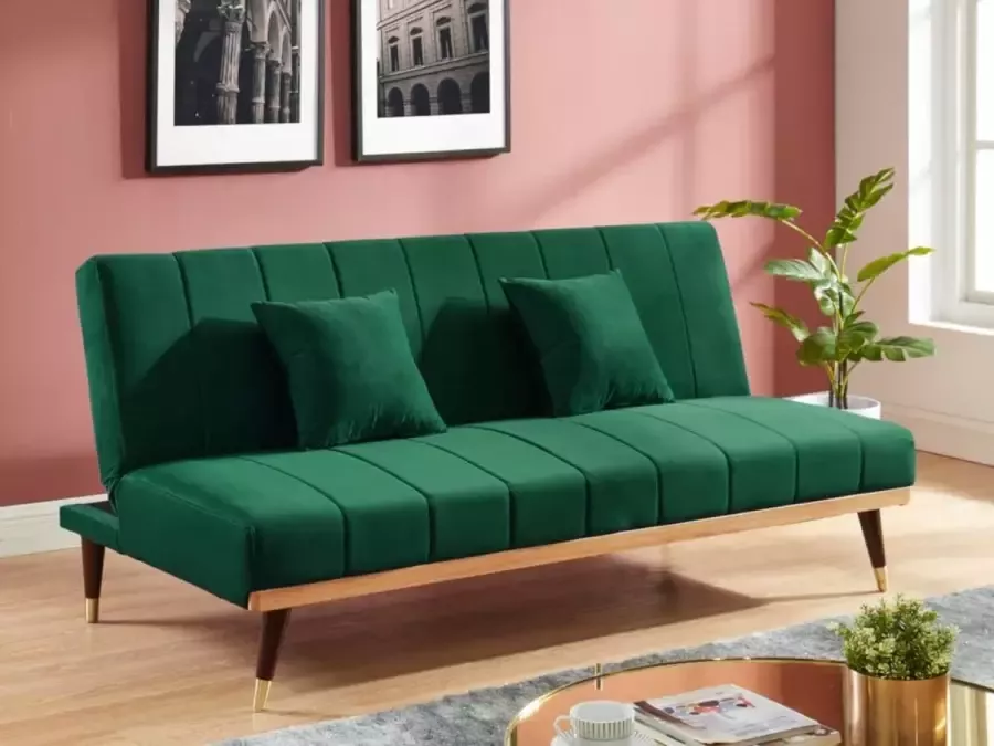 Klik-klak driezitsbedbank in fluweel KERBI Dennengroen L 180 cm x H 81 cm x D 90 cm