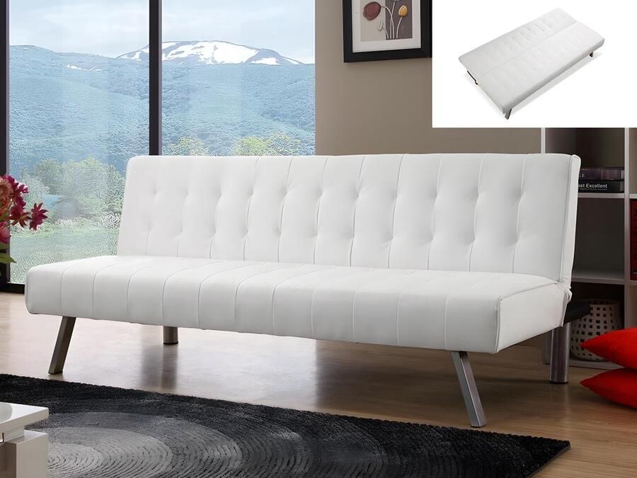 Klikklak-bedbank GUILLAUME van kunstleer Wit L 177 cm x H 76 cm x D 80 cm