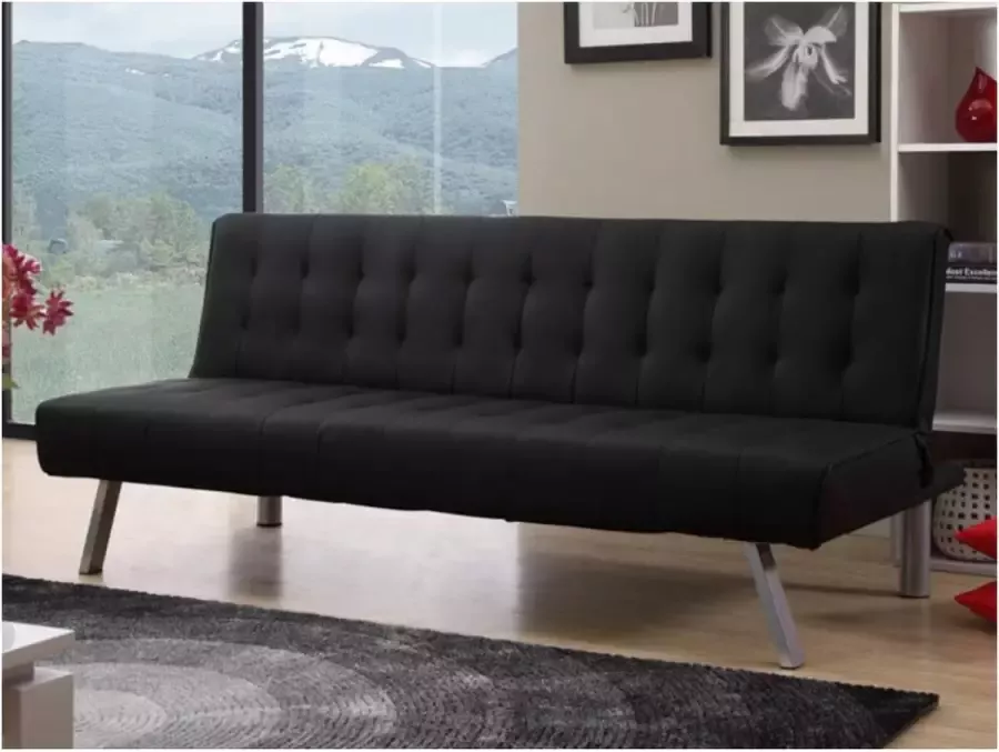 Klikklak-bedbank GUILLAUME van kunstleer Zwart L 177 cm x H 76 cm x D 80 cm