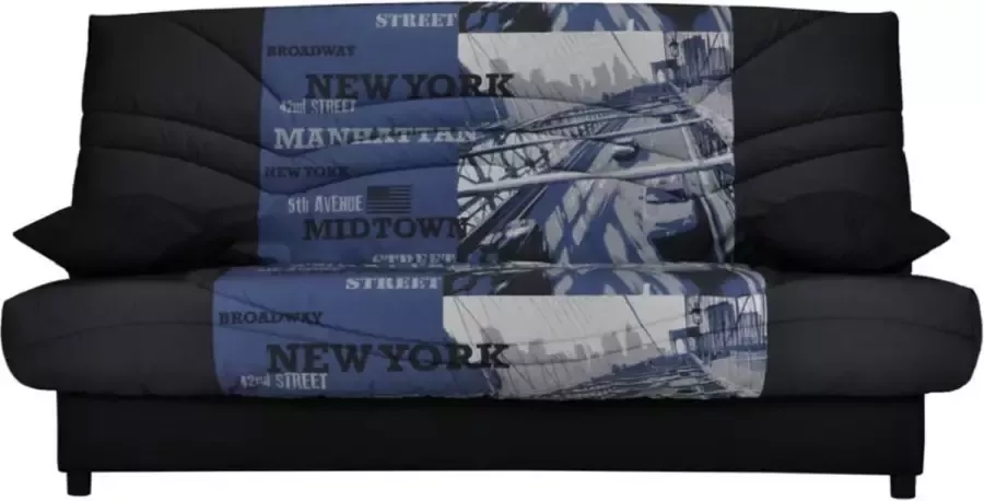 Klikklak-bedbank van stof FAR WEST met opbergruimte Zwart print MIDTOWN L 193 cm x H 101 cm x D 91 cm