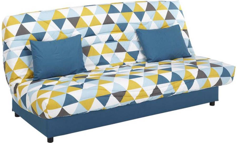 Vente-unique Klikklak-bedbank van stof SALOON met opbergruimte Blauw print GRAPHIC L 192 cm x H 86 cm x D 95 cm