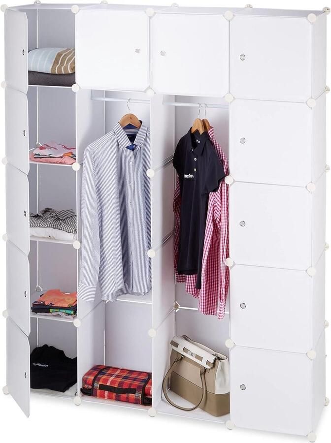 Kliksysteem kledingkast 14 vakken 2 kledingroedes kunststof wit kledingkasten slaapkamer