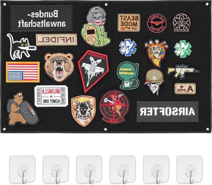 Klittenbandsluiting tabblad voor exhibición Pared de Táctico Tactical Military Patch Holder Board Velcro-oppervlak Ojales Opvouwbaar Colgar Zwart 110 x 70 cm