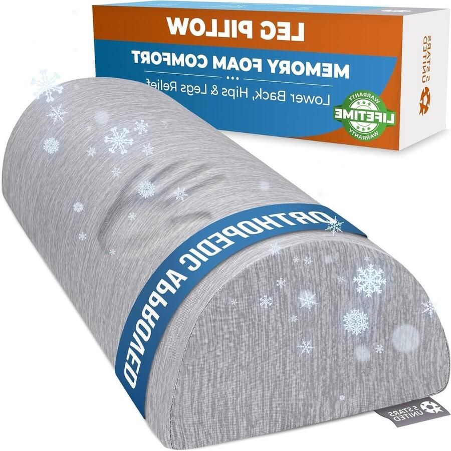 Knee Pillow for Back Sleeping with Cooling Cover Memory Foam Support Relieve Legs and Back Pain Half Moon Shape Roll Knee Support Pads for Bed